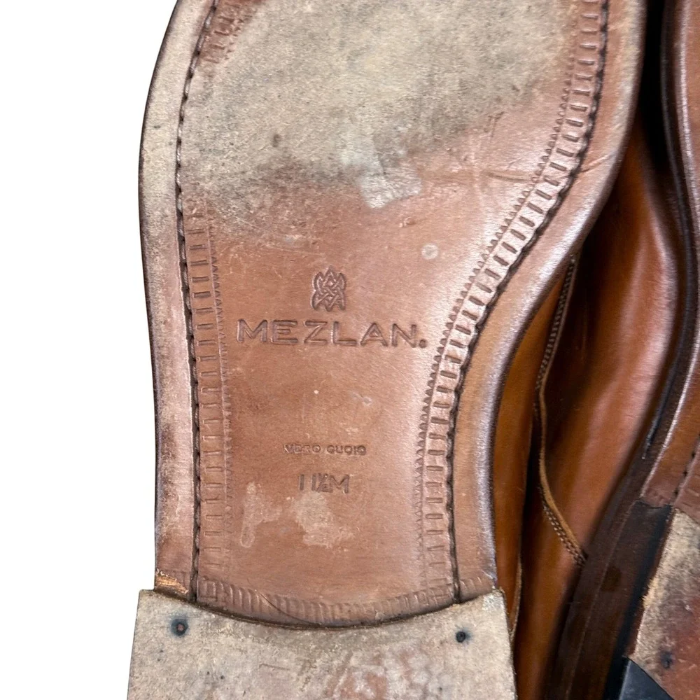 Mezlan Oxford Dress Shoes Mens 11.5 M Tan Leather Square Toe Lace Up Spain